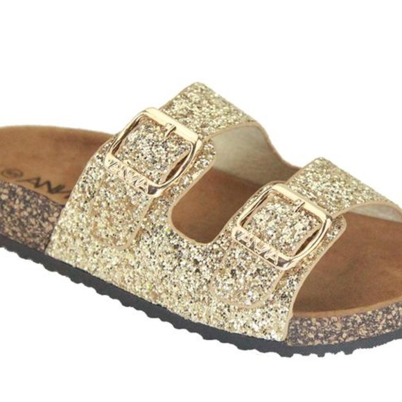 New! Glitter Double Buckle Cork Sandals - Picture 4 of 8